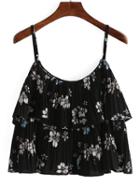 Romwe Layered Pleated Flower Print Chiffon Cami Top