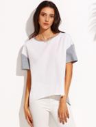 Romwe Color Block Drop Shoulder Short Sleeve High Low T-shirt