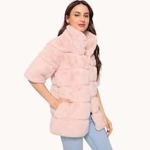Romwe Open Front Textured Faux Fur Coat