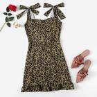 Romwe Leopard Print Ruffle Trim Hem Dress