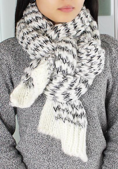 Romwe Striped Knit Scarf-white