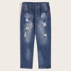 Romwe Guys Ripped & Embroidery Detail Jeans