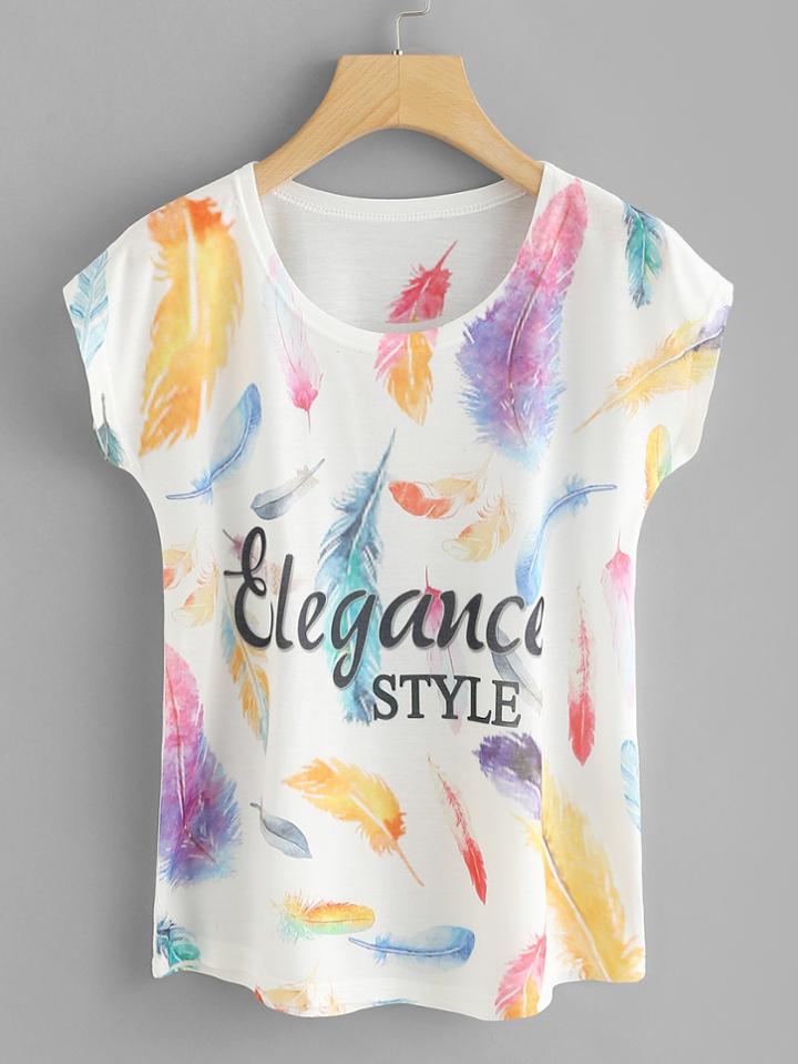 Romwe Feather Print Tee