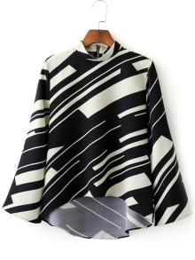 Romwe Stand Collar Random Printed Crop Blouse