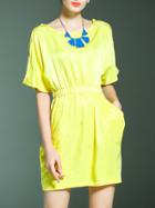 Romwe Yellow Necklace Elastic-waist Pockets Dress