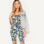Romwe Pineapple & Tropical Print Fitted Tube Jumpsuit