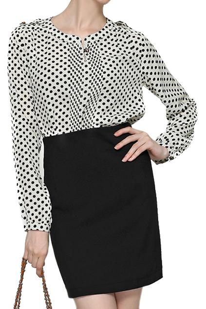 Romwe Dot Print Asymmetric White Blouse