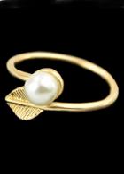 Romwe Gold With Pearl Leaf Ring
