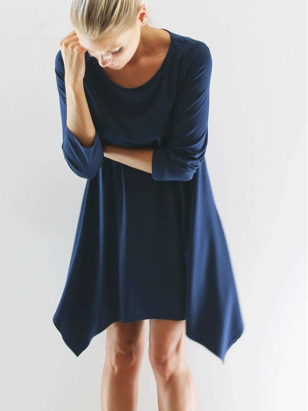 Romwe Navy Long Sleeve Casual Dress