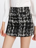 Romwe A Line Tweed Skirt