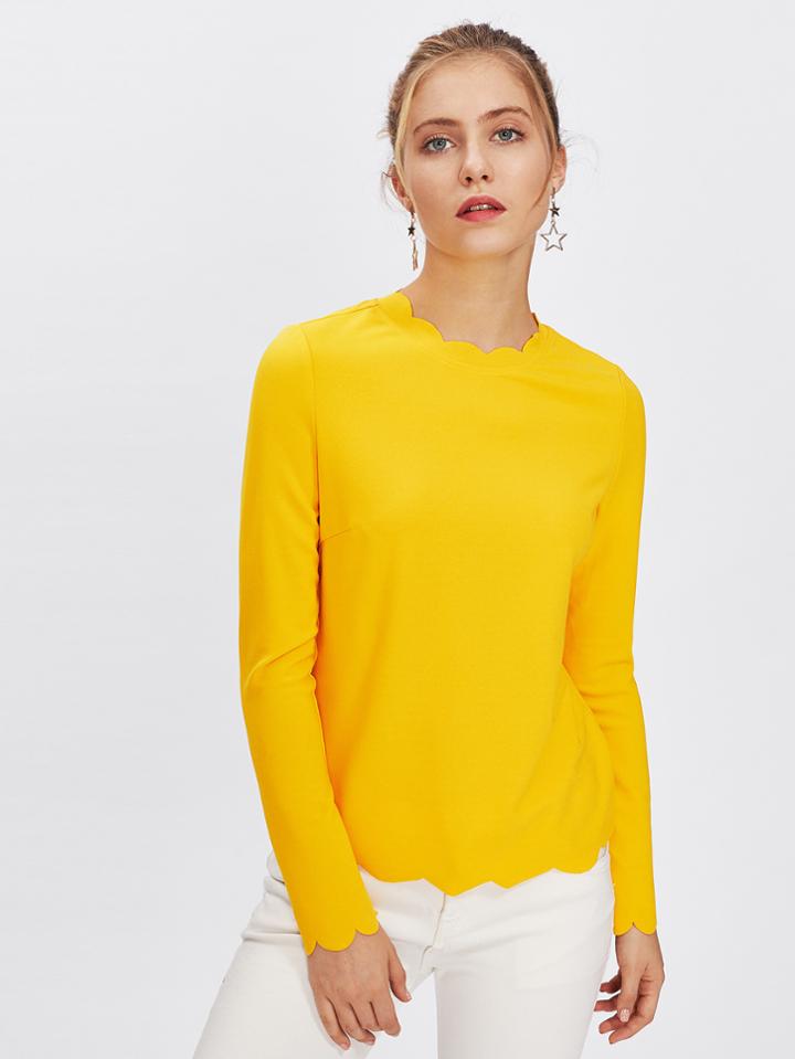 Romwe Scallop Trim Fitted Tee
