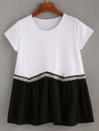 Romwe Rhinestone Beaded Color Block T-shirt