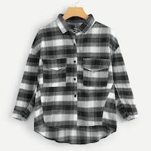 Romwe Plaid Print Single Breasted Pocket Detail Blouse