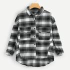 Romwe Plaid Print Single Breasted Pocket Detail Blouse