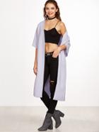 Romwe Pale Purple Half Sleeve Side Slit Wrap Coat