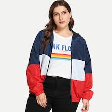 Romwe Plus Color Block Hooded Jacket