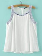 Romwe White Vintage Embroidered Tank Top