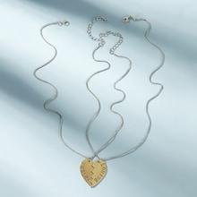 Romwe Letter Engraved Half Heart Pendant Necklace 2pcs