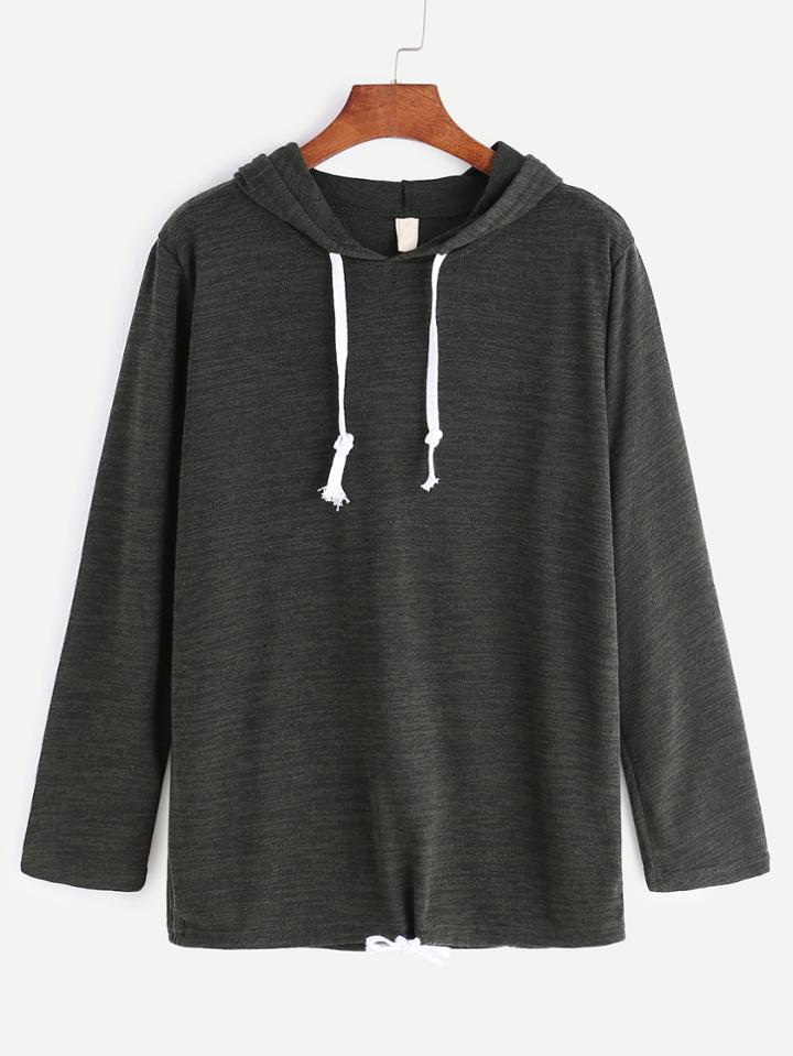 Romwe Dark Grey Hooded Drawstring Hem T-shirt