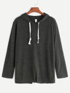 Romwe Dark Grey Hooded Drawstring Hem T-shirt