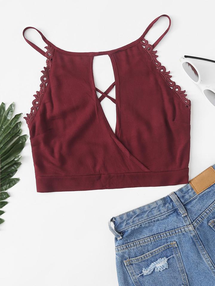 Romwe Cut Out Front Criss Cross Back Cami Top