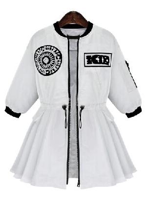 Romwe With Drawstring Embroidered Chiffon Coat