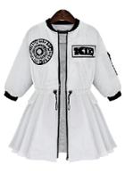 Romwe With Drawstring Embroidered Chiffon Coat