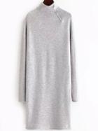 Romwe Turtleneck Grey Sweater Dress With Zipper