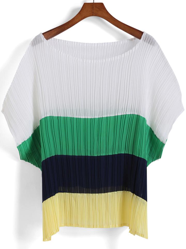 Romwe Color-block Short Sleeve Chiffon Top