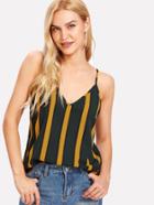 Romwe Double V Neck Striped Cami Top