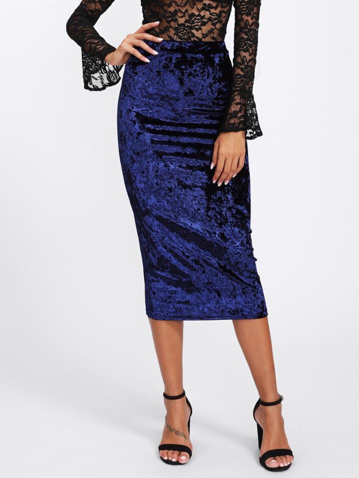 Romwe Crushed Velvet Pencil Skirt