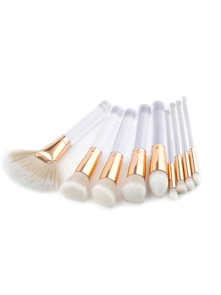 Romwe Clear Handle Makeup Brush 9pcs