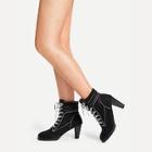 Romwe Gingham Lace Up Chunky Boots