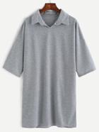 Romwe Heather Grey Pointed Collar Drop Shoulder T-shirt Dress