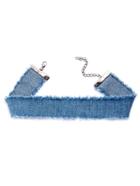 Romwe Sky Blue Raw Edge Denim Wide Choker Necklace