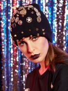 Romwe Badges Studded Embelished Knit Hat