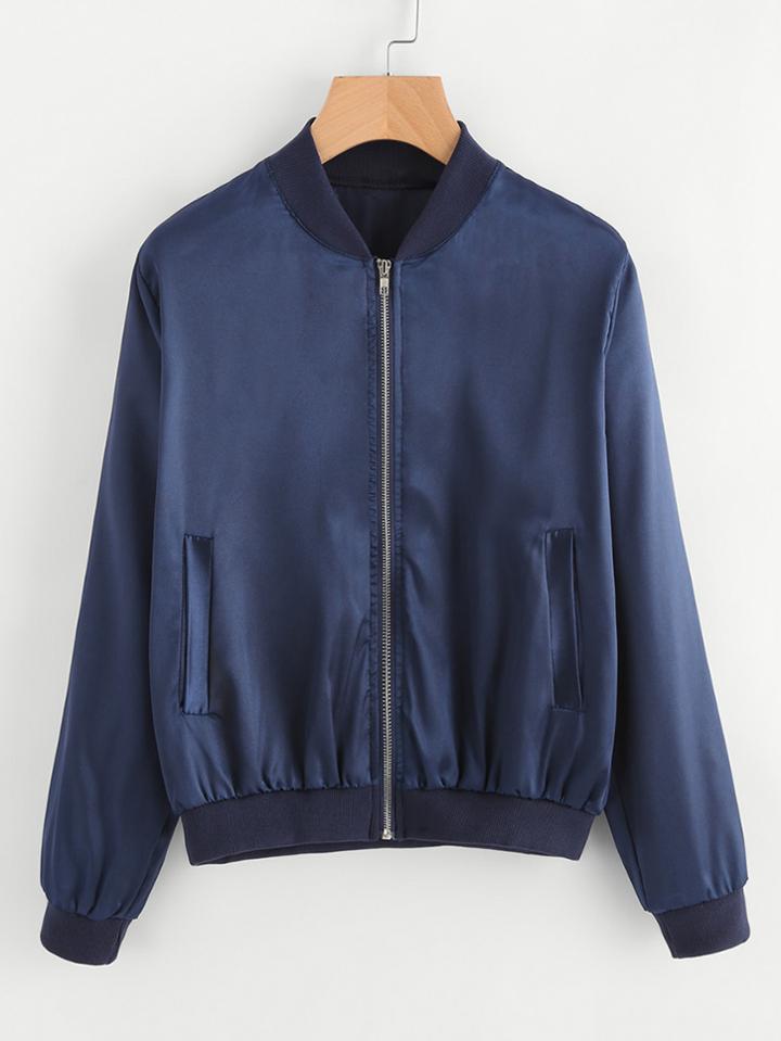 Romwe Stand Collar Zip Up Jacket