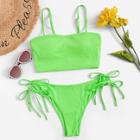 Romwe Robbed Top With Tie Side Bikini Set