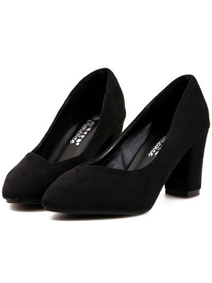 Romwe Black Chunky High Heel Point Toe Pumps
