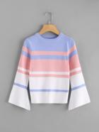 Romwe Bell Sleeve Striped Knit Sweatshirt