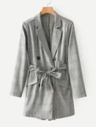 Romwe Double Breasted Plaid Blazer Romper With Belt