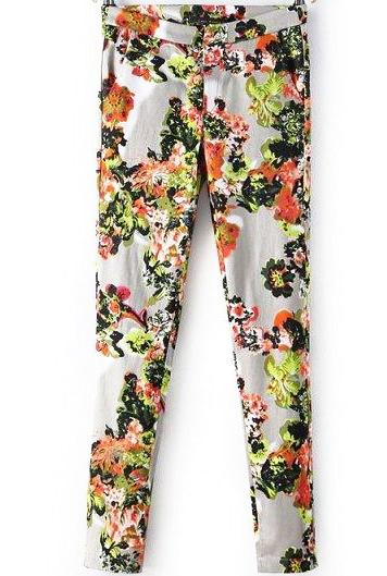 Romwe Edge Pockets Florals Slim Pant