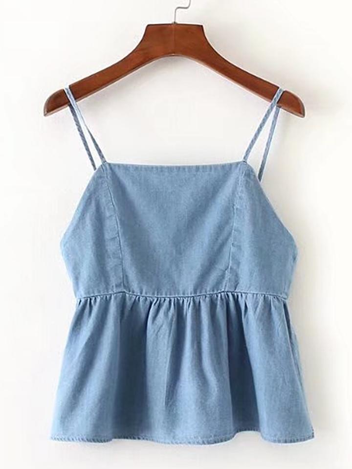 Romwe Knot Back Denim Cami Top
