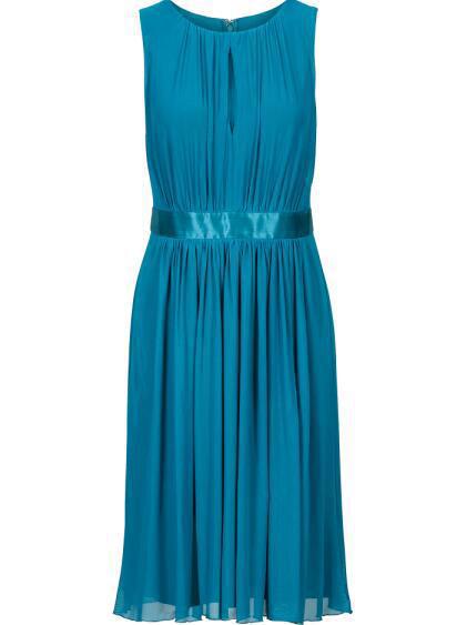 Romwe Blue Keyhole Pleated Dress