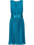 Romwe Blue Keyhole Pleated Dress