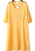 Romwe With Pocket Loose Yellow Sweater