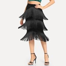Romwe Fringe Detail Bodycon Skirt