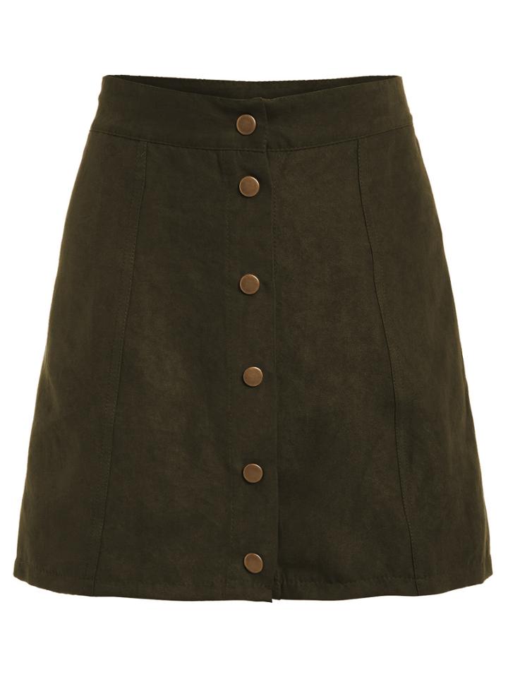 Romwe Single Breasted Front A Line Skirt
