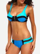 Romwe Color Block Ladder-cutout Zip Front Bikini Set