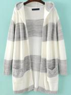 Romwe Color Block Hooded Cardigan With Pockets